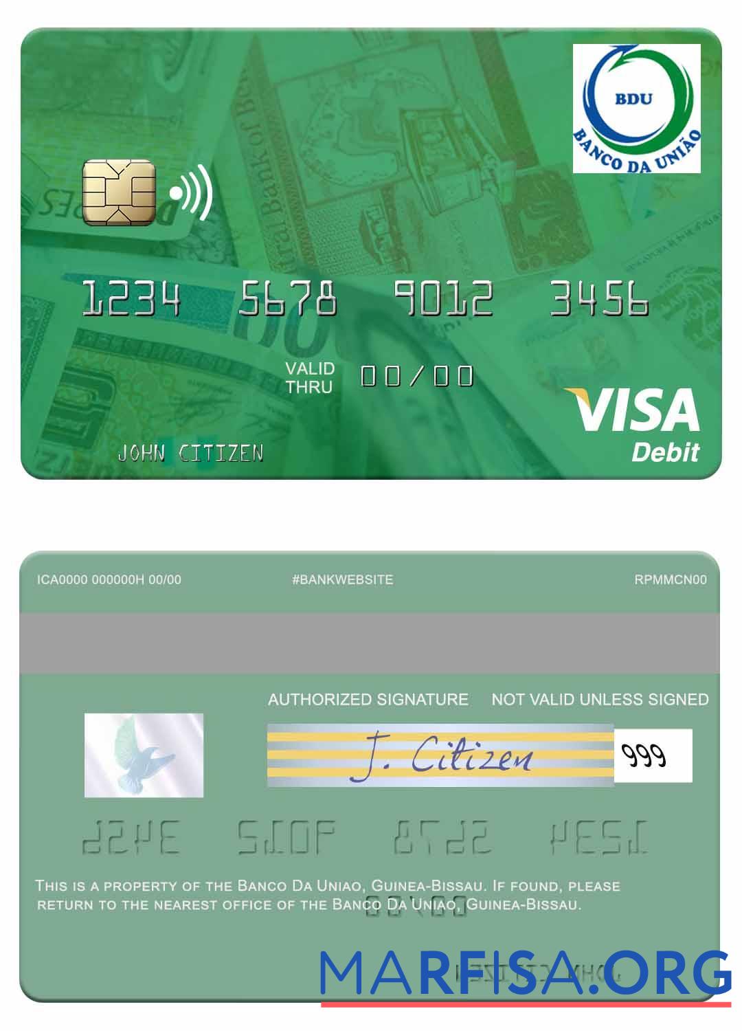 Blank Guinea Bissau Banco Da Uniao visa debit card template